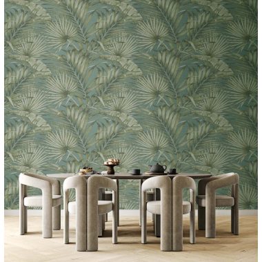   Világosszürke alapon finoman fénylő levél mintás vinyl dekor tapéta