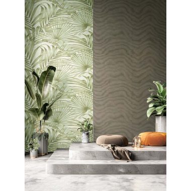   Halványzöld finoman fénylő levél mintás vinyl dekor tapéta