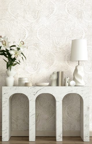 Krém alapon elegánsan fényes orientális stílusú vinyl dekor tapéta