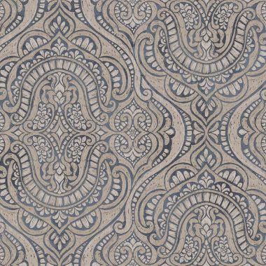   Kék lapon bézs elegánsan fényes orientális stílusú vinyl dekor tapéta