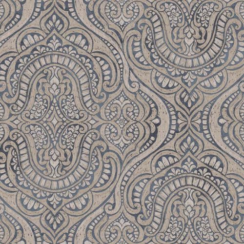 Kék lapon bézs elegánsan fényes orientális stílusú vinyl dekor tapéta