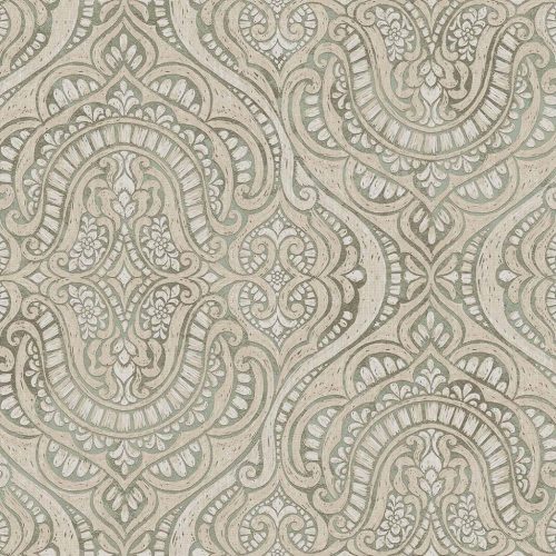 Halványzöld alapon finoman aranyosan elegánsan fényes orientális stílusú vinyl dekor tapéta