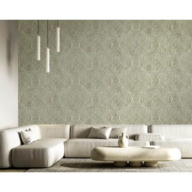   Halványzöld alapon finoman aranyosan elegánsan fényes orientális stílusú vinyl dekor tapéta