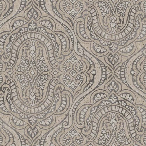 Szürke - bézs elegánsan fényes orientális stílusú vinyl dekor tapéta