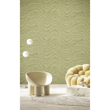   Zöld moire stílusú hullám mintás dupla széles vinyl dekor tapéta