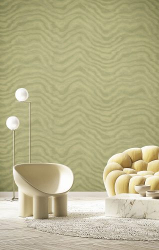 Zöld moire stílusú hullám mintás dupla széles vinyl dekor tapéta