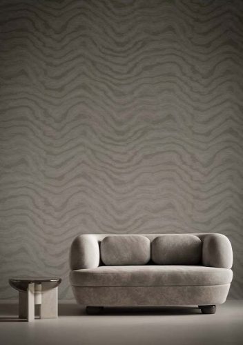 Szürke moire stílusú hullám mintás dupla széles vinyl dekor tapéta