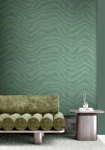 Türkiz moire stílusú hullám mintás dupla széles vinyl dekor tapéta