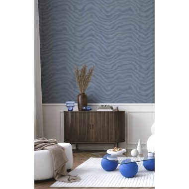   Kék moire stílusú hullám mintás dupla széles vinyl dekor tapéta