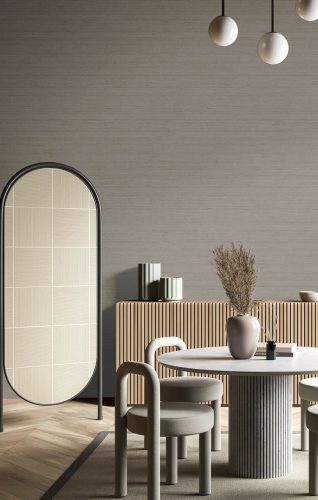 Japandi stílusú egyszínű natur meleg szürke dupla széles vinyl tapéta