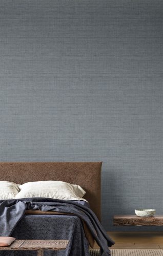 Szövet hatású enyhén foltos egyszínű farmerkék dupla széles vinyl tapéta