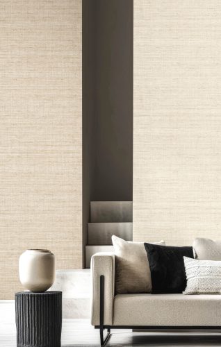 Szövet hatású enyhén foltos egyszínű natur homok színű dupla széles vinyl tapéta