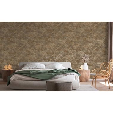   Antikolt felületű modern elegáns terrakotta barna és arany színű vlies tapéta 