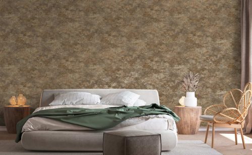 Antikolt felületű modern elegáns terrakotta barna és arany színű vlies tapéta 