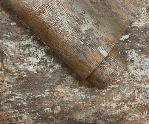 Antikolt felületű modern elegáns terrakotta barna és arany színű vlies tapéta 