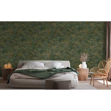   Antikolt felületű modern elegáns mohazöld és rozsda színű vlies tapéta 