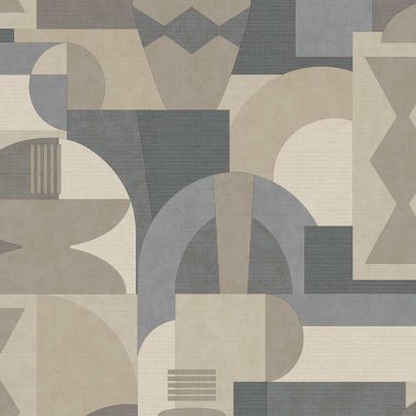  Bézs és szürke geometriai mintás retro stílusú vlies tapéta