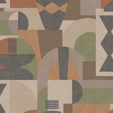   Sokszínű többségében narancssárga geometriai mintás retro stílusú vlies tapéta