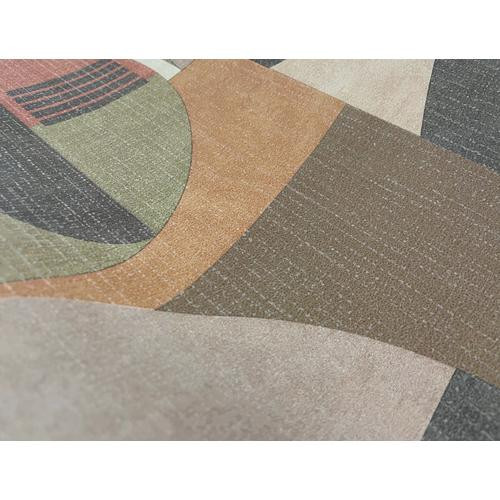 Sokszínű többségében narancssárga geometriai mintás retro stílusú vlies tapéta