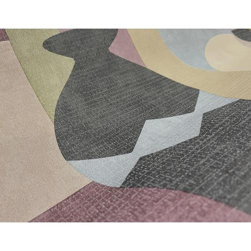 Sokszínű többségében lilás geometriai mintás retro stílusú vlies tapéta