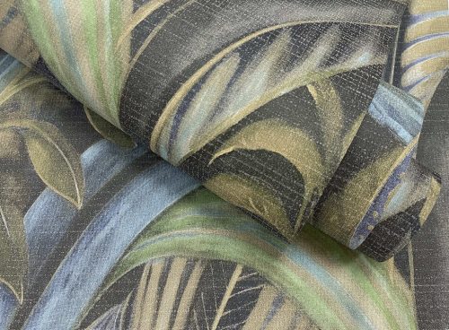 Trópusi levél mintás kék és zöld vlies design tapéta