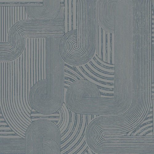 Art deco stílusú kék és ezüst geometriai mintás vlies tapéta