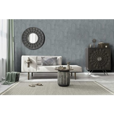   Art deco stílusú kék és ezüst geometriai mintás vlies tapéta