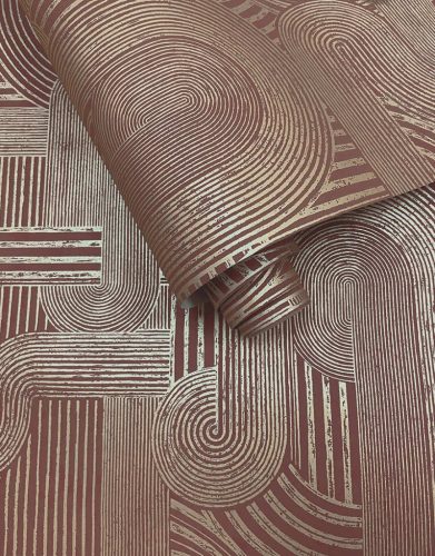 Art deco stílusú bordó és arany geometriai mintás vlies tapéta