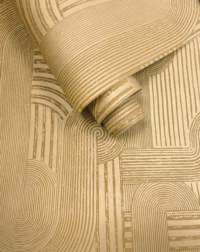 Art deco stílusú homok és arany geometriai mintás vlies tapéta