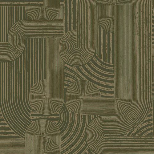 Art deco stílusú zöld és arany geometriai mintás vlies tapéta