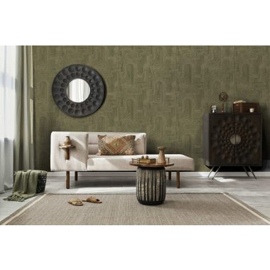   Art deco stílusú zöld és arany geometriai mintás vlies tapéta