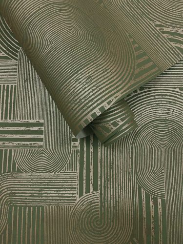 Art deco stílusú zöld és arany geometriai mintás vlies tapéta