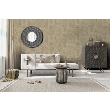   Art deco stílusú bézs és arany geometriai mintás vlies tapéta