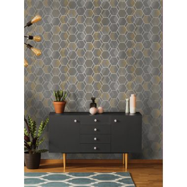 Szürke Geometrikus Vlies Tapéta 