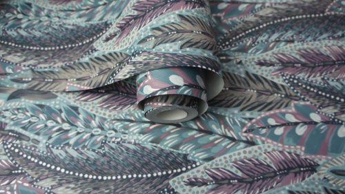 Lila Levél Vlies Tapéta 