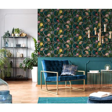 Türkiz Virág Vlies Tapéta 