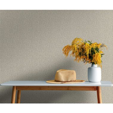 Bézs szürke natur szőtt rattan mintás vlies tapéta