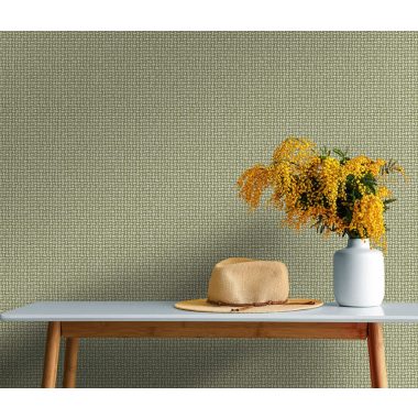 Zöld natur szőtt rattan mintás vlies tapéta