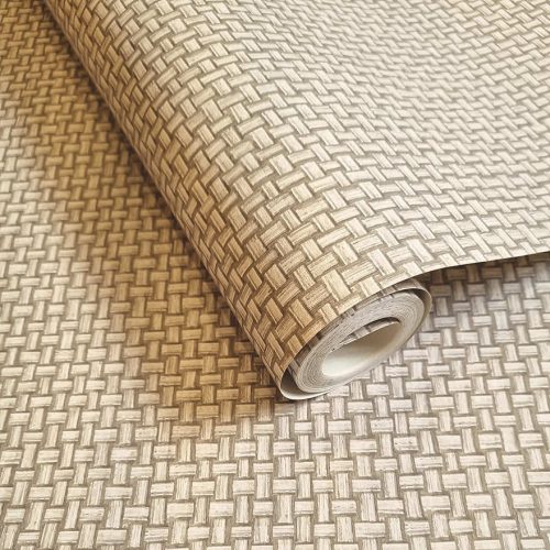 Bézs natur szőtt rattan mintás vlies tapéta