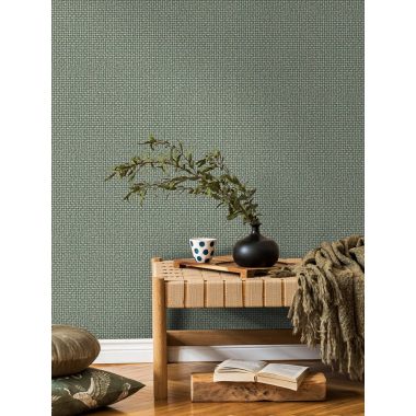 Türkiz natur szőtt rattan mintás vlies tapéta