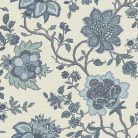 Halvány szürke alapon kék angol stílusú William Morris ihletésű nagy virág mintás vlies tapéta 