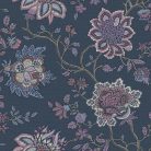 Sötétkék alapon rózsaszín és szürke színű angol stílusú William Morris ihletésű nagy virág mintás vlies tapéta