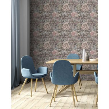   Sűrű levél mintás vlies tapéta rózsaszín színben kevéske halványzölddel enyhén akvarell hatással