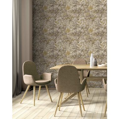   Sűrű levél mintás vlies tapéta szürke és bézs színekben enyhén akvarell hatással