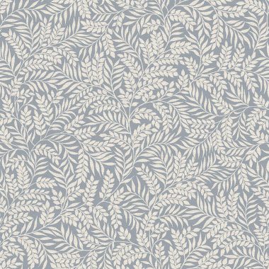   Világoskék alapon fehér apró levél és inda mintás angol stílusú vlies tapéta 