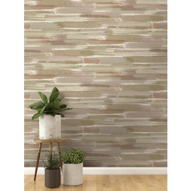   Barna és rózsaszín pasztel vízszintes ecsetvonás mintás natur vlies tapéta