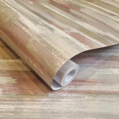 Barna és rózsaszín pasztel vízszintes ecsetvonás mintás natur vlies tapéta