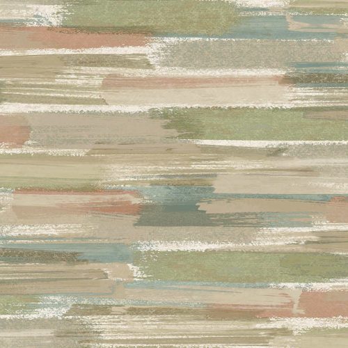 Zöld barna vízszintes ecsetvonás mintás natur vlies tapéta