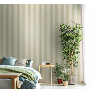 Zöld  és bézs csíkos vlies tapéta