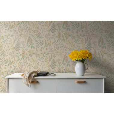   Vidéki stílusú színes pasztel virág mintás vlies tapéta bézs alapon